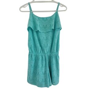 Place Teal Lace Ruffle Romper